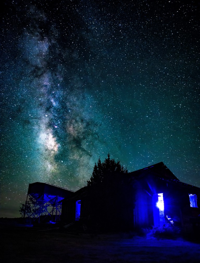 The Milky Way shines over an abandoned farmhouse near Kenton Oklahoma