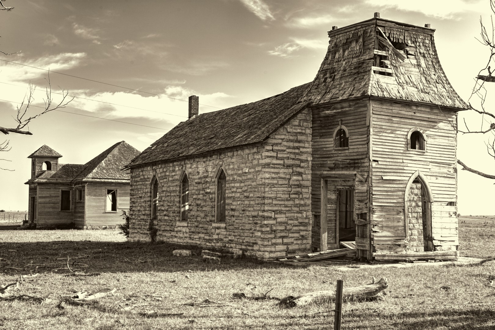 An abandoned church and school near the town of Dubuque Kansas