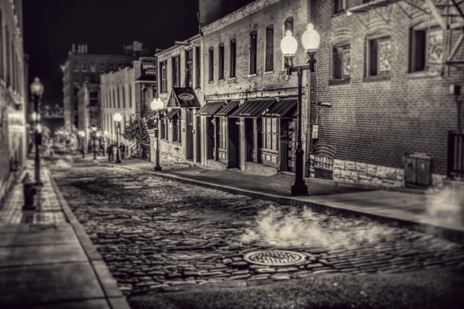 A quiet night along Laclede's Landing in downtown St. Louis